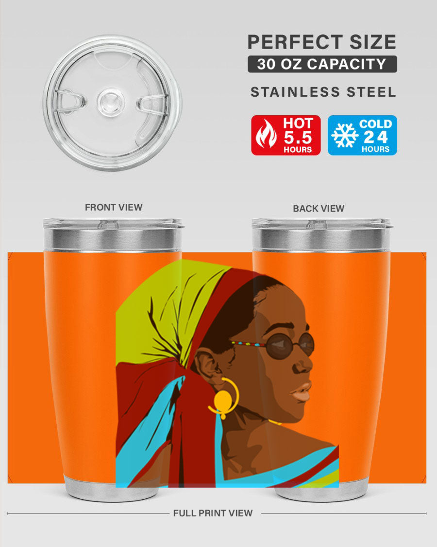 Beautiful black woman 61# tumbler in 20oz and 30oz sizes, showcasing a stylish design with double wall vacuum insulation.