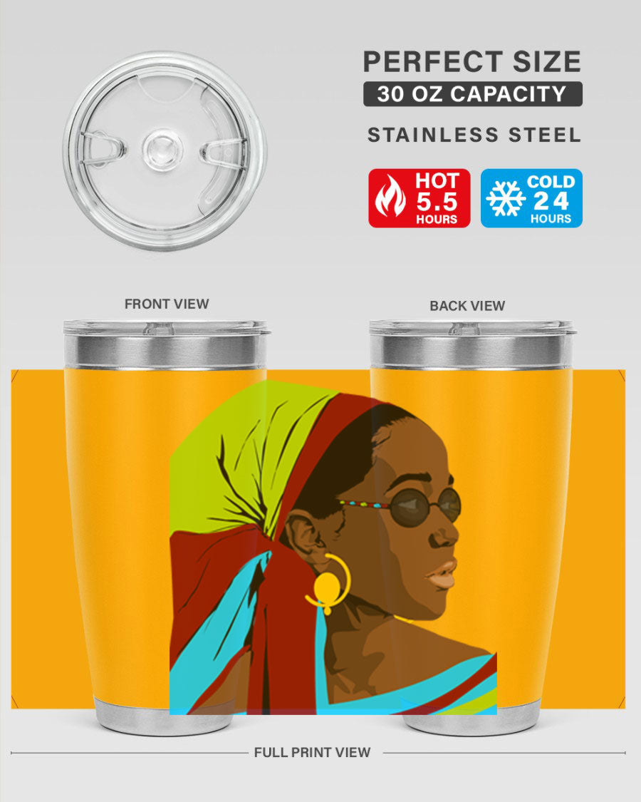 Beautiful black woman 61# tumbler in 20oz and 30oz sizes, showcasing a stylish design with double wall vacuum insulation.