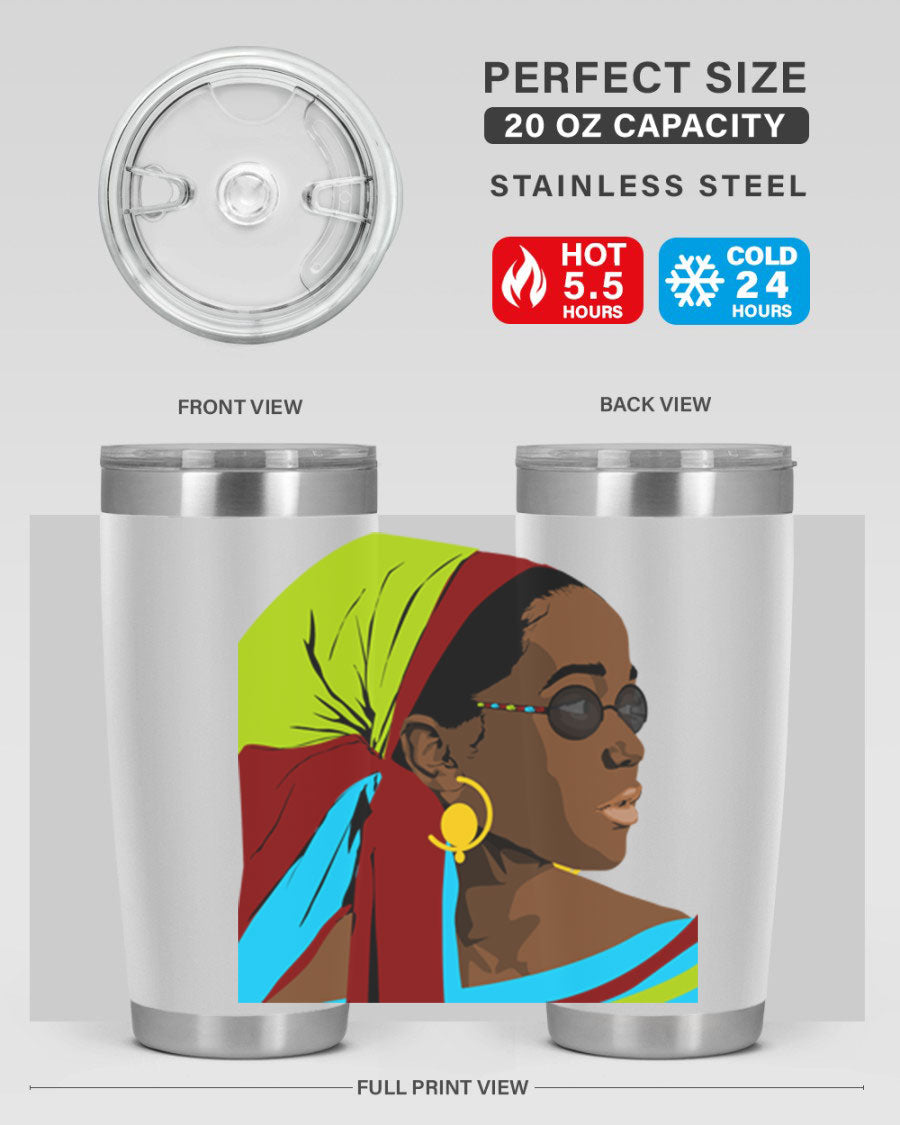 Beautiful black woman 61# tumbler in 20oz and 30oz sizes, showcasing a stylish design with double wall vacuum insulation.