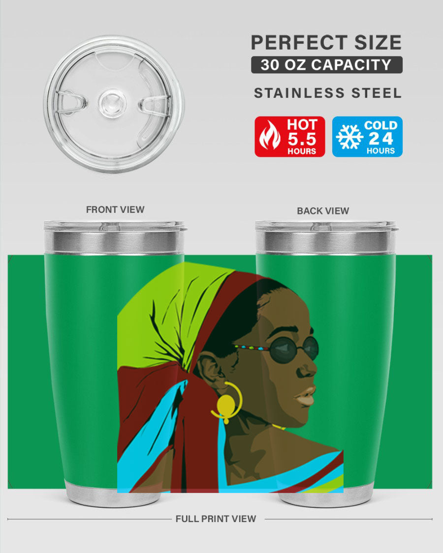 Beautiful black woman 61# tumbler in 20oz and 30oz sizes, showcasing a stylish design with double wall vacuum insulation.