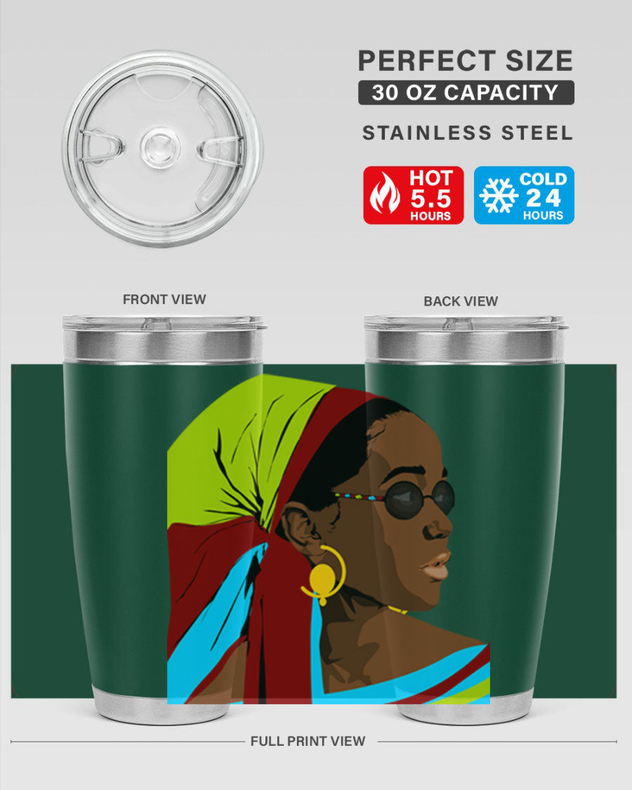 Beautiful black woman 61# tumbler in 20oz and 30oz sizes, showcasing a stylish design with double wall vacuum insulation.