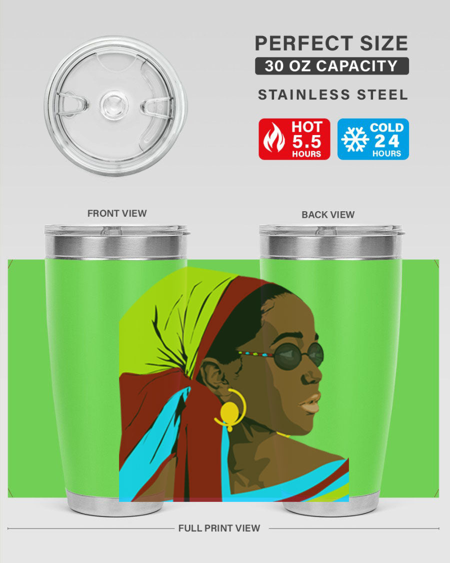 Beautiful black woman 61# tumbler in 20oz and 30oz sizes, showcasing a stylish design with double wall vacuum insulation.