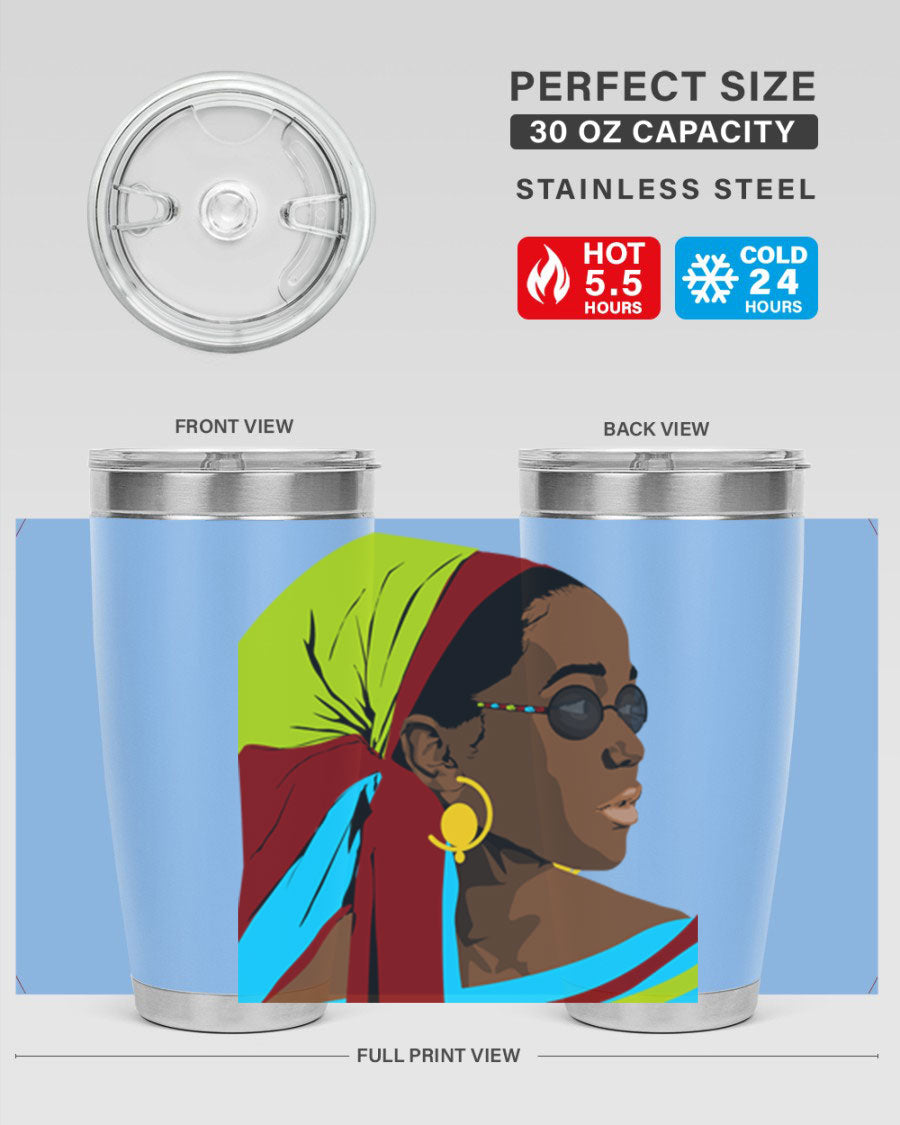 Beautiful black woman 61# tumbler in 20oz and 30oz sizes, showcasing a stylish design with double wall vacuum insulation.