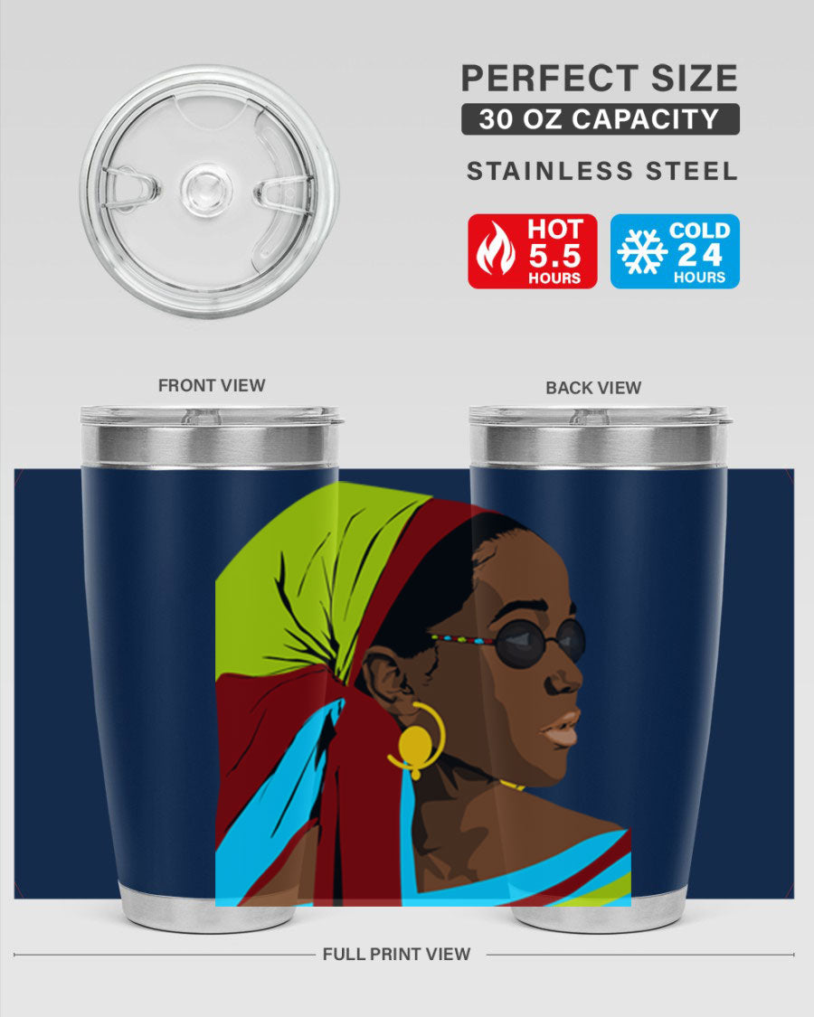 Beautiful black woman 61# tumbler in 20oz and 30oz sizes, showcasing a stylish design with double wall vacuum insulation.