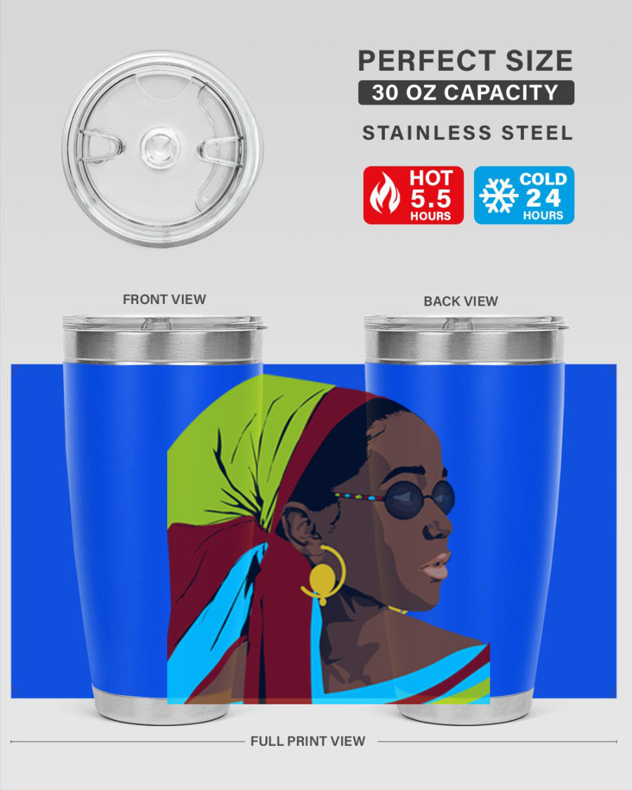 Beautiful black woman 61# tumbler in 20oz and 30oz sizes, showcasing a stylish design with double wall vacuum insulation.