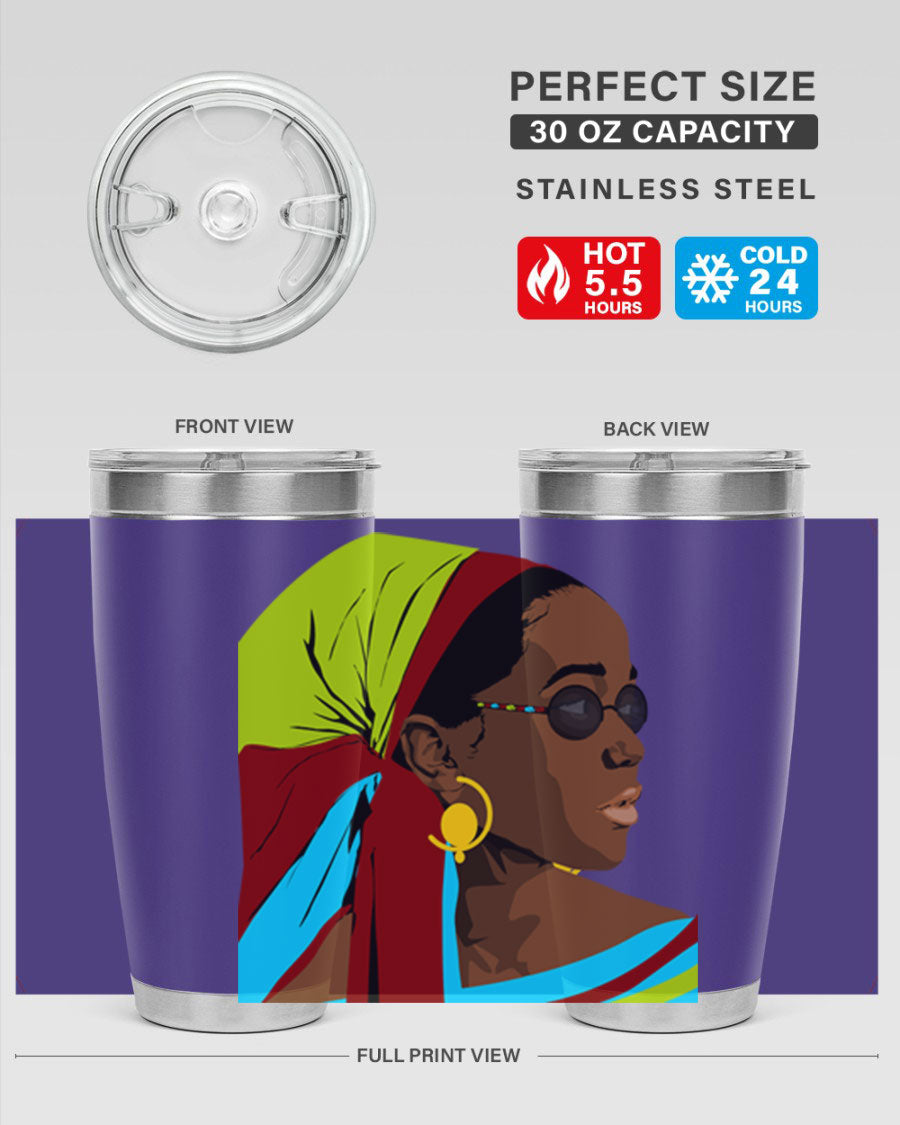 Beautiful black woman 61# tumbler in 20oz and 30oz sizes, showcasing a stylish design with double wall vacuum insulation.