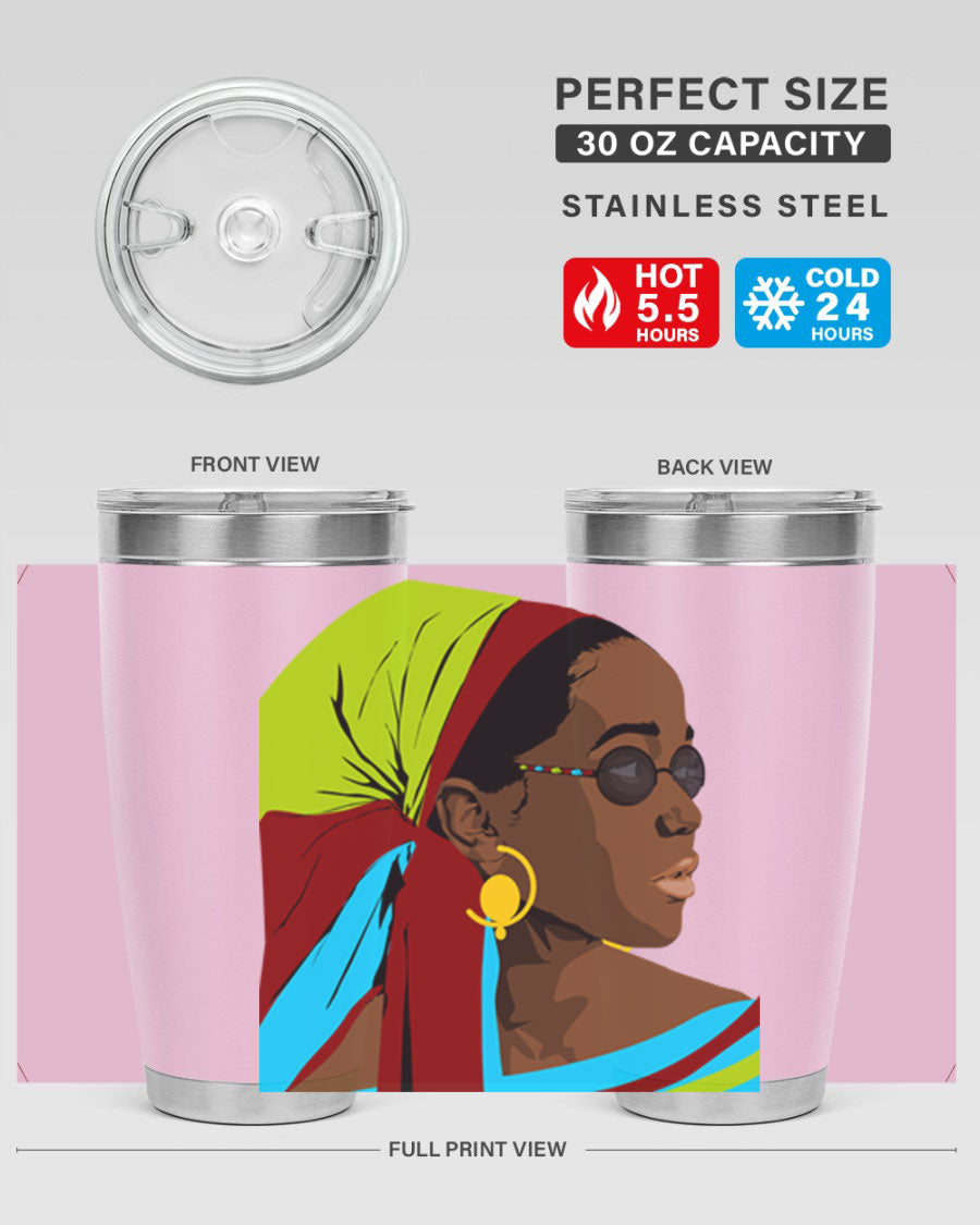 Beautiful black woman 61# tumbler in 20oz and 30oz sizes, showcasing a stylish design with double wall vacuum insulation.