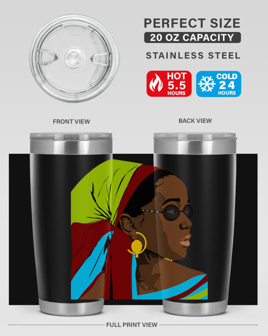 Beautiful black woman 61# tumbler in 20oz and 30oz sizes, showcasing a stylish design with double wall vacuum insulation.