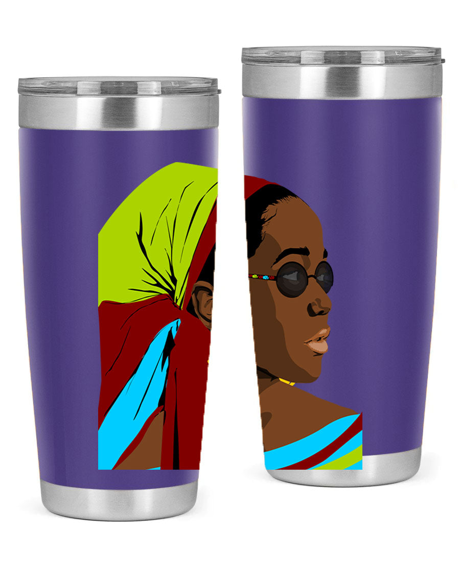 Beautiful black woman 61# tumbler in 20oz and 30oz sizes, showcasing a stylish design with double wall vacuum insulation.