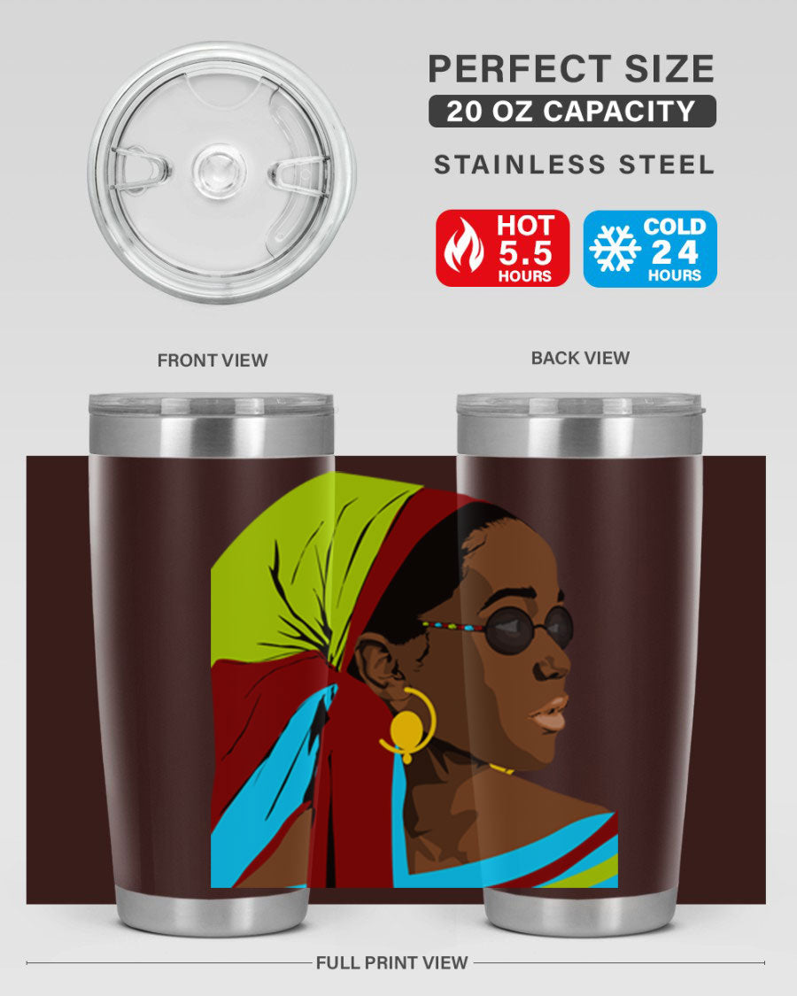 Beautiful black woman 61# tumbler in 20oz and 30oz sizes, showcasing a stylish design with double wall vacuum insulation.