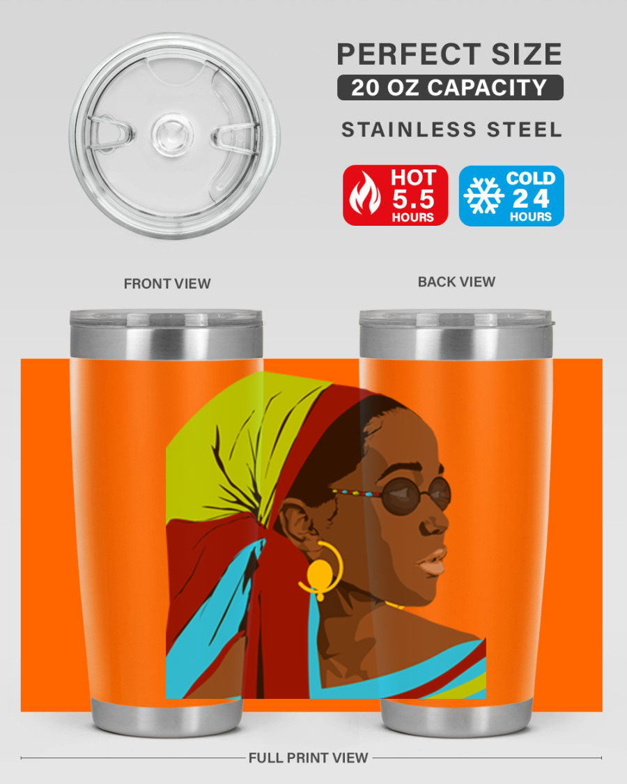 Beautiful black woman 61# tumbler in 20oz and 30oz sizes, showcasing a stylish design with double wall vacuum insulation.