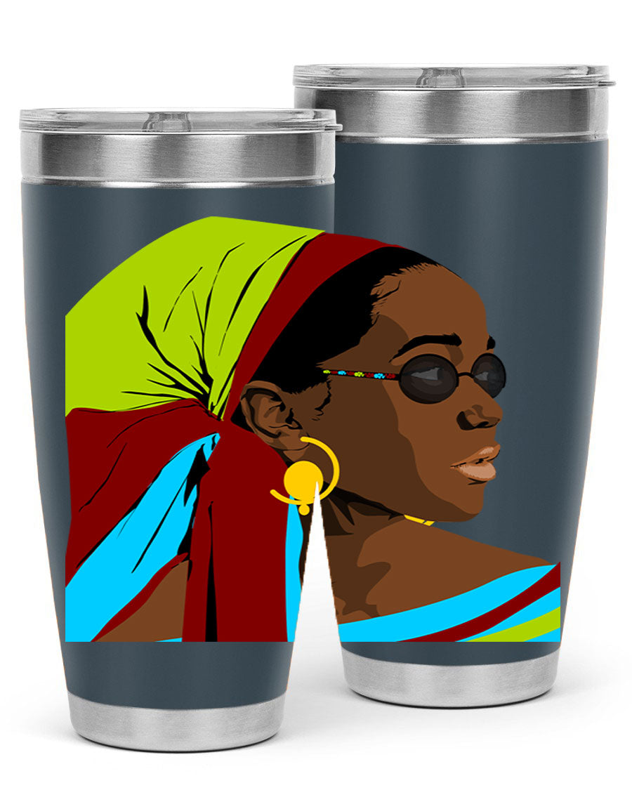 Beautiful black woman 61# tumbler in 20oz and 30oz sizes, showcasing a stylish design with double wall vacuum insulation.