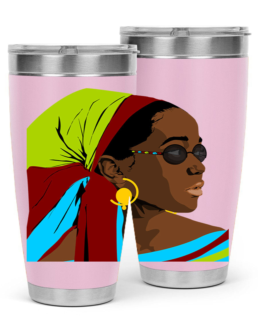Beautiful black woman 61# tumbler in 20oz and 30oz sizes, showcasing a stylish design with double wall vacuum insulation.