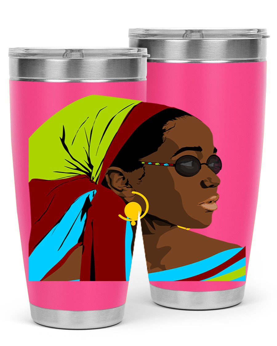 Beautiful black woman 61# tumbler in 20oz and 30oz sizes, showcasing a stylish design with double wall vacuum insulation.