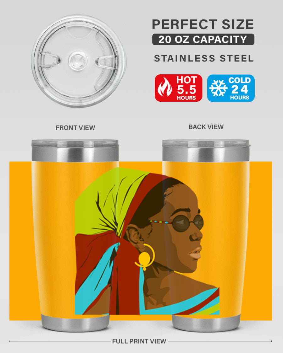 Beautiful black woman 61# tumbler in 20oz and 30oz sizes, showcasing a stylish design with double wall vacuum insulation.