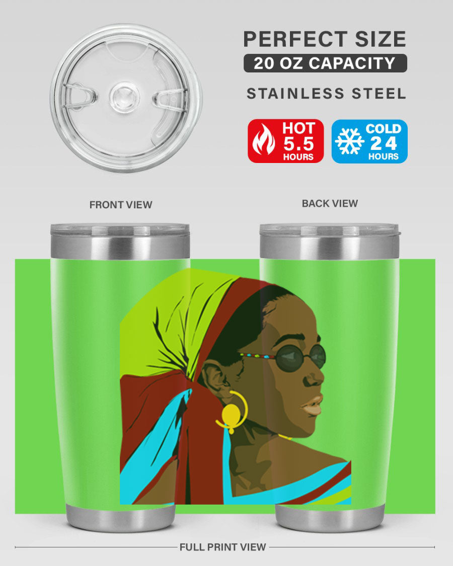 Beautiful black woman 61# tumbler in 20oz and 30oz sizes, showcasing a stylish design with double wall vacuum insulation.