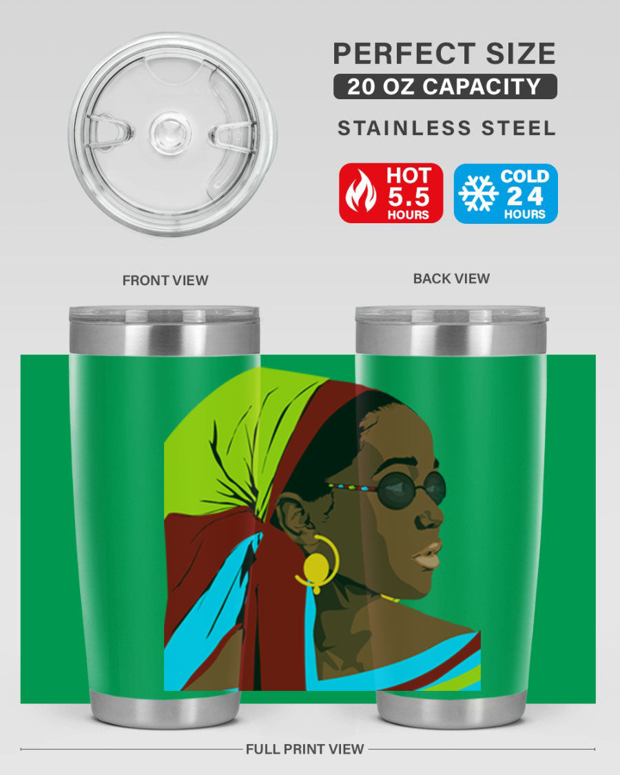 Beautiful black woman 61# tumbler in 20oz and 30oz sizes, showcasing a stylish design with double wall vacuum insulation.