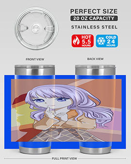 A stylish tumbler featuring a beautiful girl with long purple hair, made from stainless steel with a vibrant print.