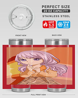 A stylish tumbler featuring a beautiful girl with long purple hair, made from stainless steel with a vibrant print.