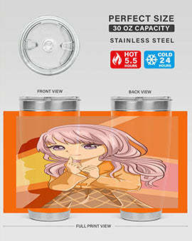 A stylish tumbler featuring a beautiful girl with long purple hair, made from stainless steel with a vibrant print.