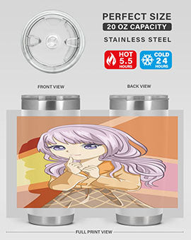A stylish tumbler featuring a beautiful girl with long purple hair, made from stainless steel with a vibrant print.