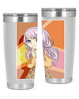A stylish tumbler featuring a beautiful girl with long purple hair, made from stainless steel with a vibrant print.