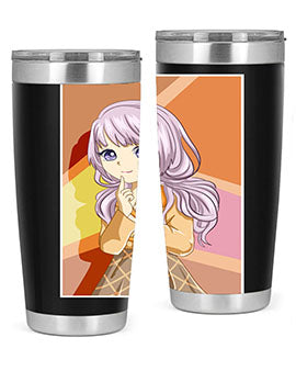 A stylish tumbler featuring a beautiful girl with long purple hair, made from stainless steel with a vibrant print.