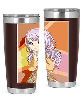 A stylish tumbler featuring a beautiful girl with long purple hair, made from stainless steel with a vibrant print.