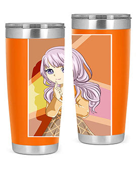 A stylish tumbler featuring a beautiful girl with long purple hair, made from stainless steel with a vibrant print.