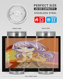 A stylish tumbler featuring a beautiful girl with long purple hair, made from stainless steel with a vibrant print.