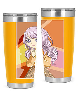 A stylish tumbler featuring a beautiful girl with long purple hair, made from stainless steel with a vibrant print.