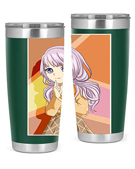 A stylish tumbler featuring a beautiful girl with long purple hair, made from stainless steel with a vibrant print.