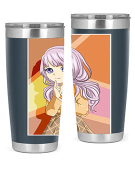 A stylish tumbler featuring a beautiful girl with long purple hair, made from stainless steel with a vibrant print.
