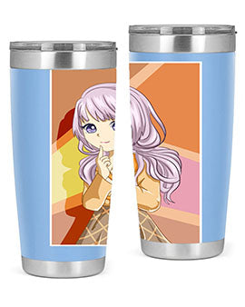 A stylish tumbler featuring a beautiful girl with long purple hair, made from stainless steel with a vibrant print.