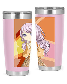 A stylish tumbler featuring a beautiful girl with long purple hair, made from stainless steel with a vibrant print.