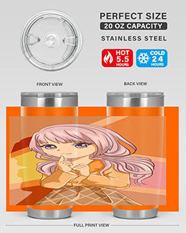 A stylish tumbler featuring a beautiful girl with long purple hair, made from stainless steel with a vibrant print.