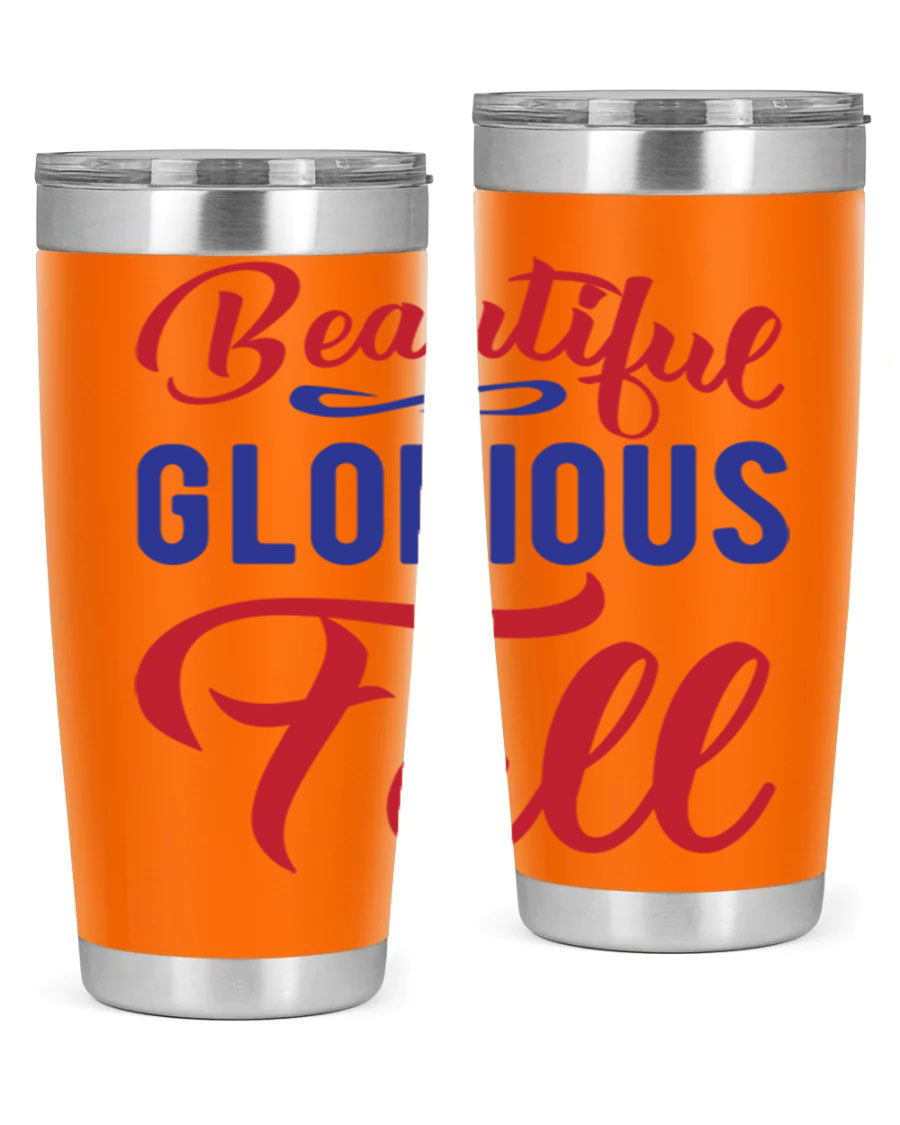 Beautiful Glorious Fall 20oz Tumbler featuring a fall-themed design, made of double wall vacuum stainless steel with a drink-thru lid.