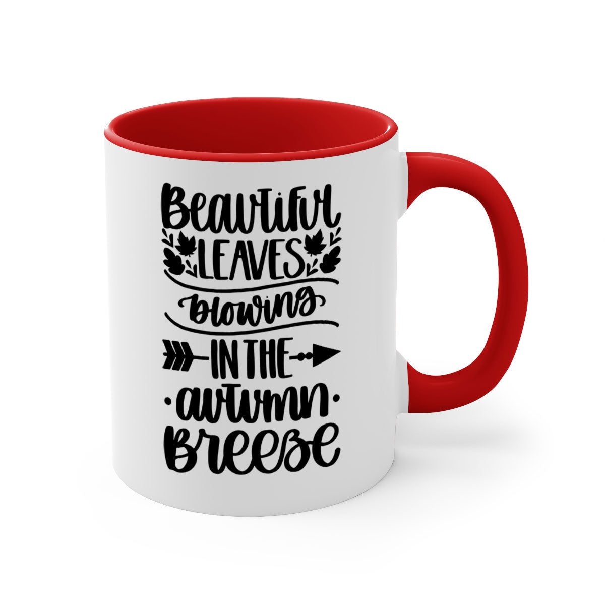 Beautiful Leaves Blowing In The Autumn Breeze Mug with a glossy finish, featuring a colorful handle and interior, perfect for fall beverages.