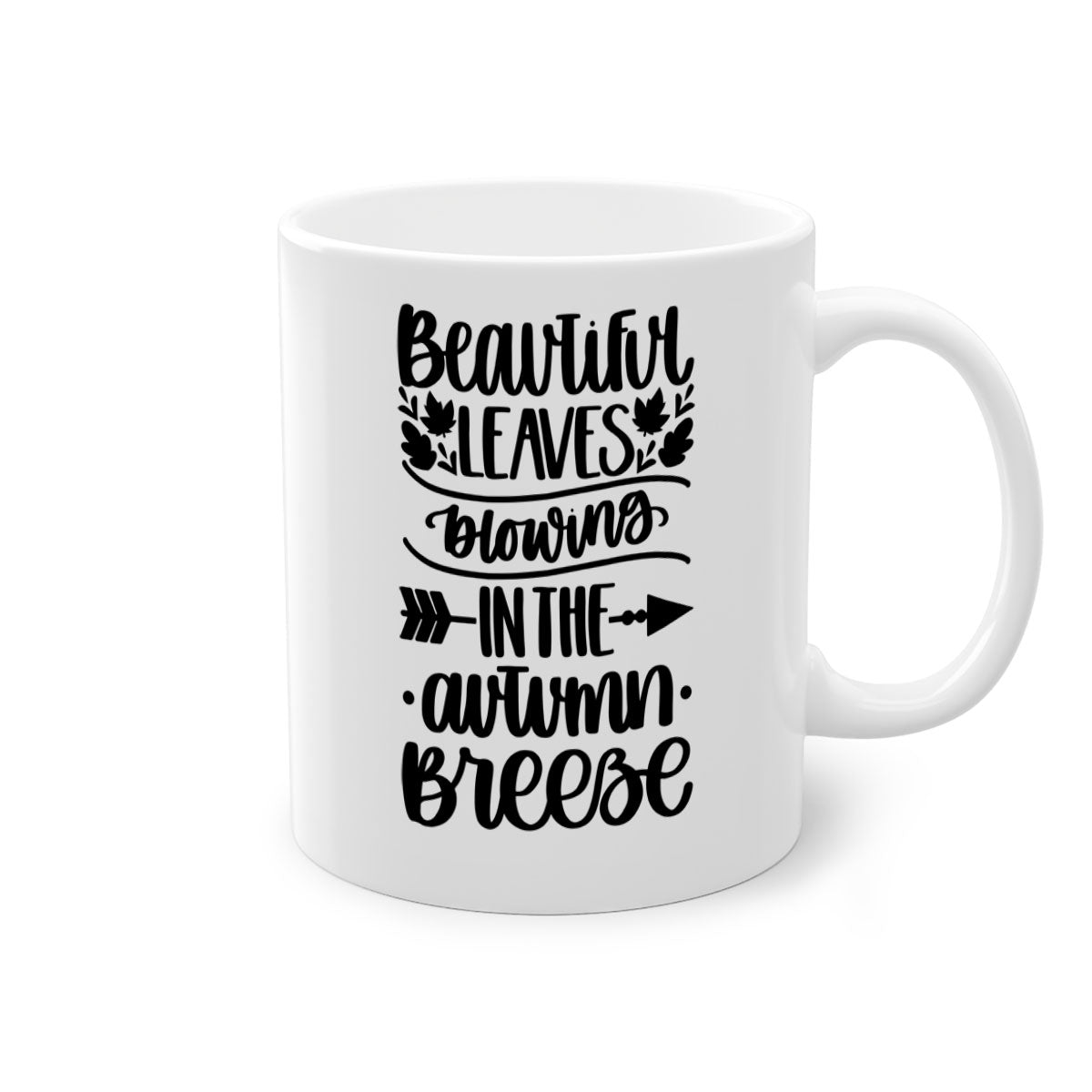 Beautiful Leaves Blowing In The Autumn Breeze Mug with a glossy finish, featuring a colorful handle and interior, perfect for fall beverages.