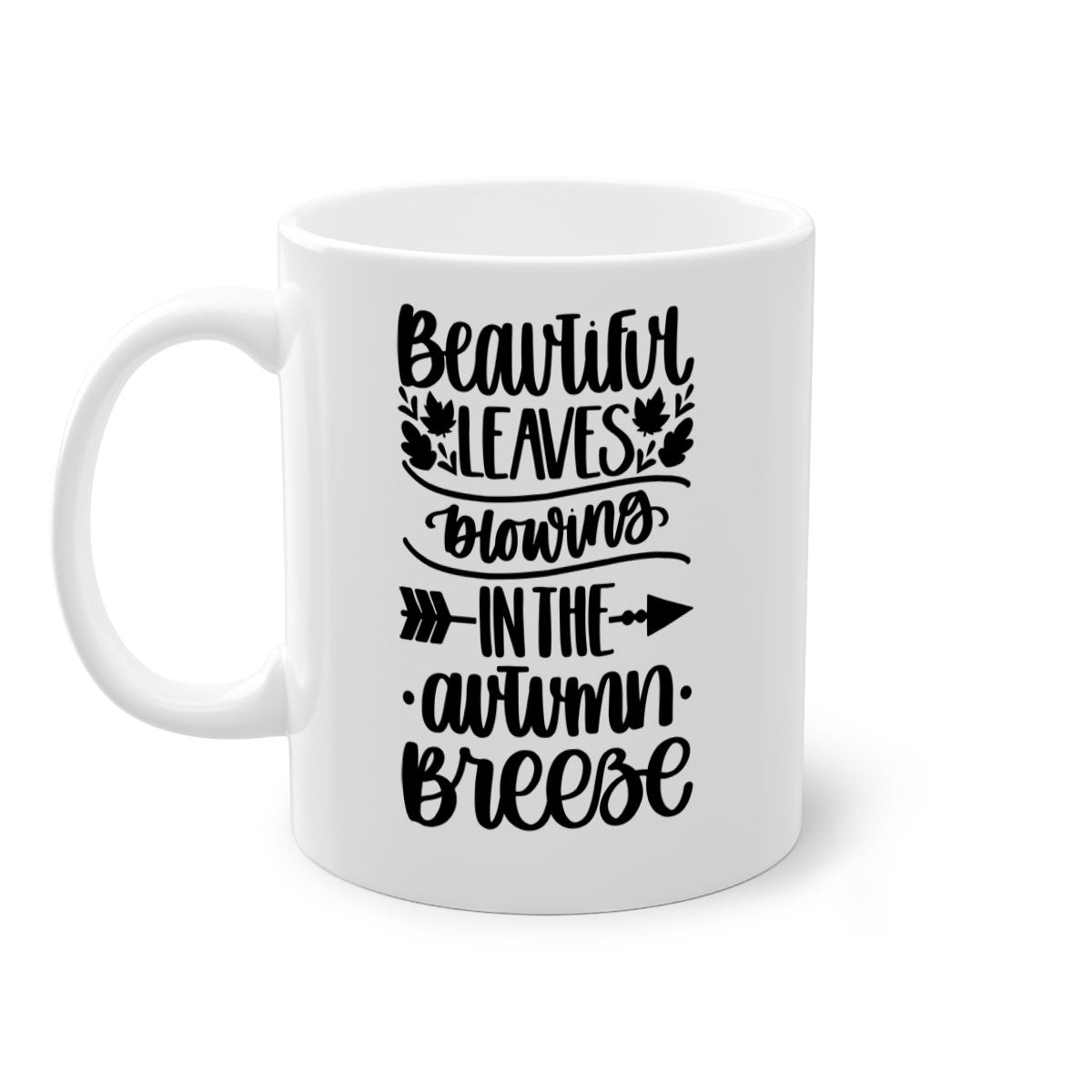 Beautiful Leaves Blowing In The Autumn Breeze Mug with a glossy finish, featuring a colorful handle and interior, perfect for fall beverages.