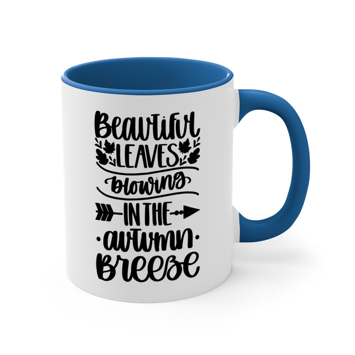 Beautiful Leaves Blowing In The Autumn Breeze Mug with a glossy finish, featuring a colorful handle and interior, perfect for fall beverages.