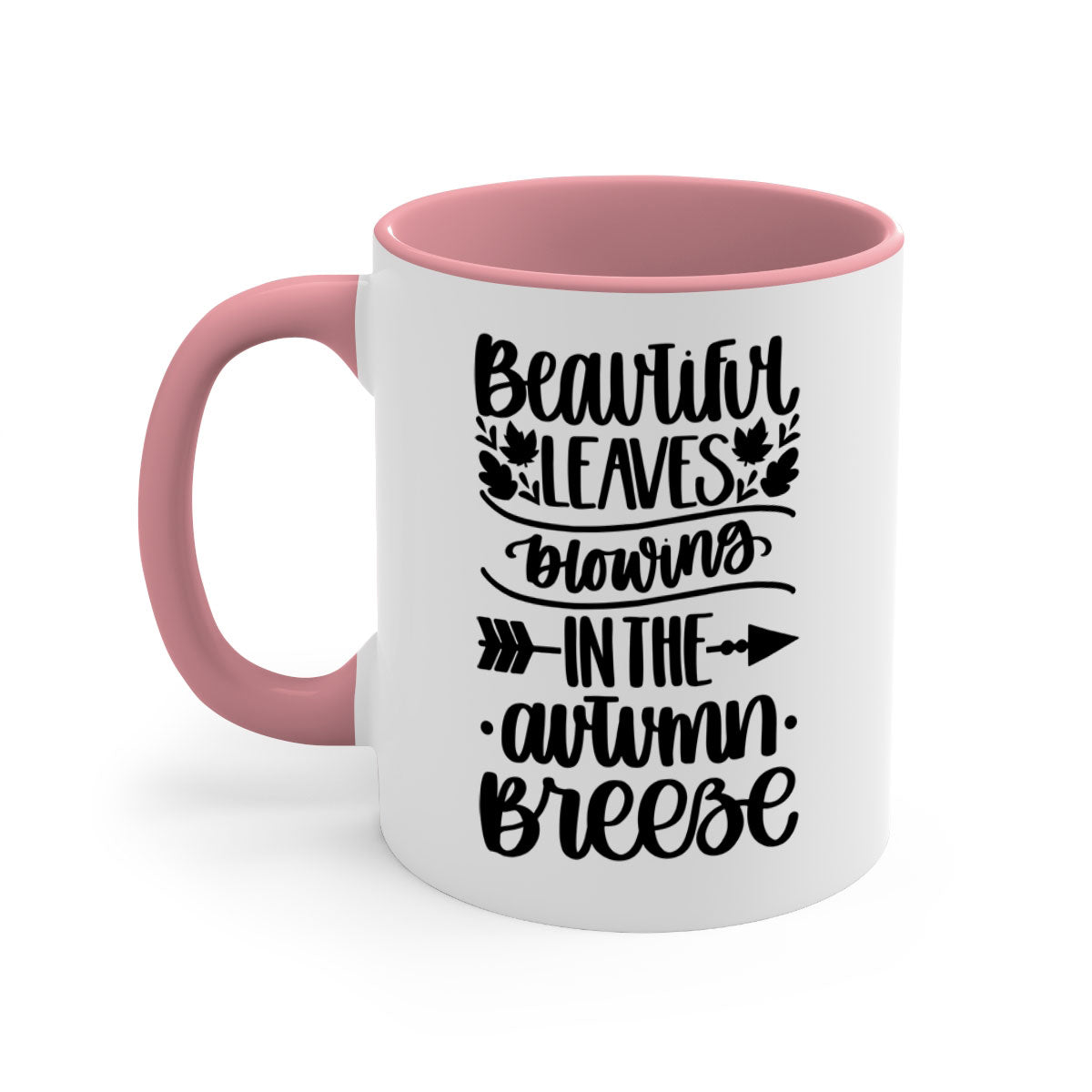 Beautiful Leaves Blowing In The Autumn Breeze Mug with a glossy finish, featuring a colorful handle and interior, perfect for fall beverages.