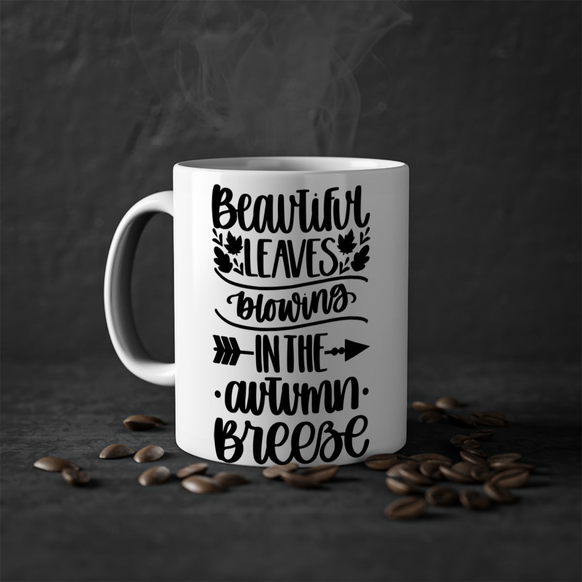 Beautiful Leaves Blowing In The Autumn Breeze Mug with a glossy finish, featuring a colorful handle and interior, perfect for fall beverages.
