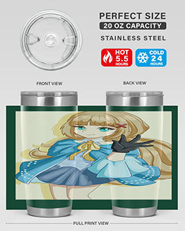 Beautiful princess tumbler featuring long hair and a blue costume, perfect for anime fans.