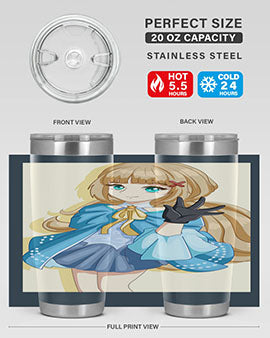 Beautiful princess tumbler featuring long hair and a blue costume, perfect for anime fans.