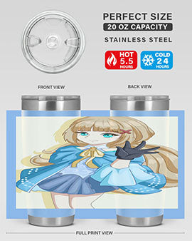 Beautiful princess tumbler featuring long hair and a blue costume, perfect for anime fans.