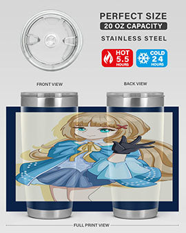 Beautiful princess tumbler featuring long hair and a blue costume, perfect for anime fans.