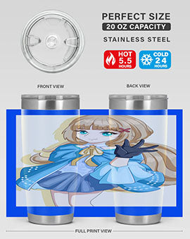 Beautiful princess tumbler featuring long hair and a blue costume, perfect for anime fans.