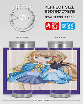 Beautiful princess tumbler featuring long hair and a blue costume, perfect for anime fans.