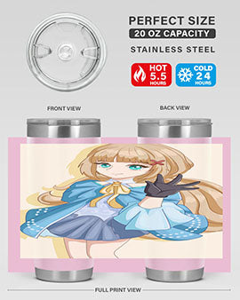 Beautiful princess tumbler featuring long hair and a blue costume, perfect for anime fans.